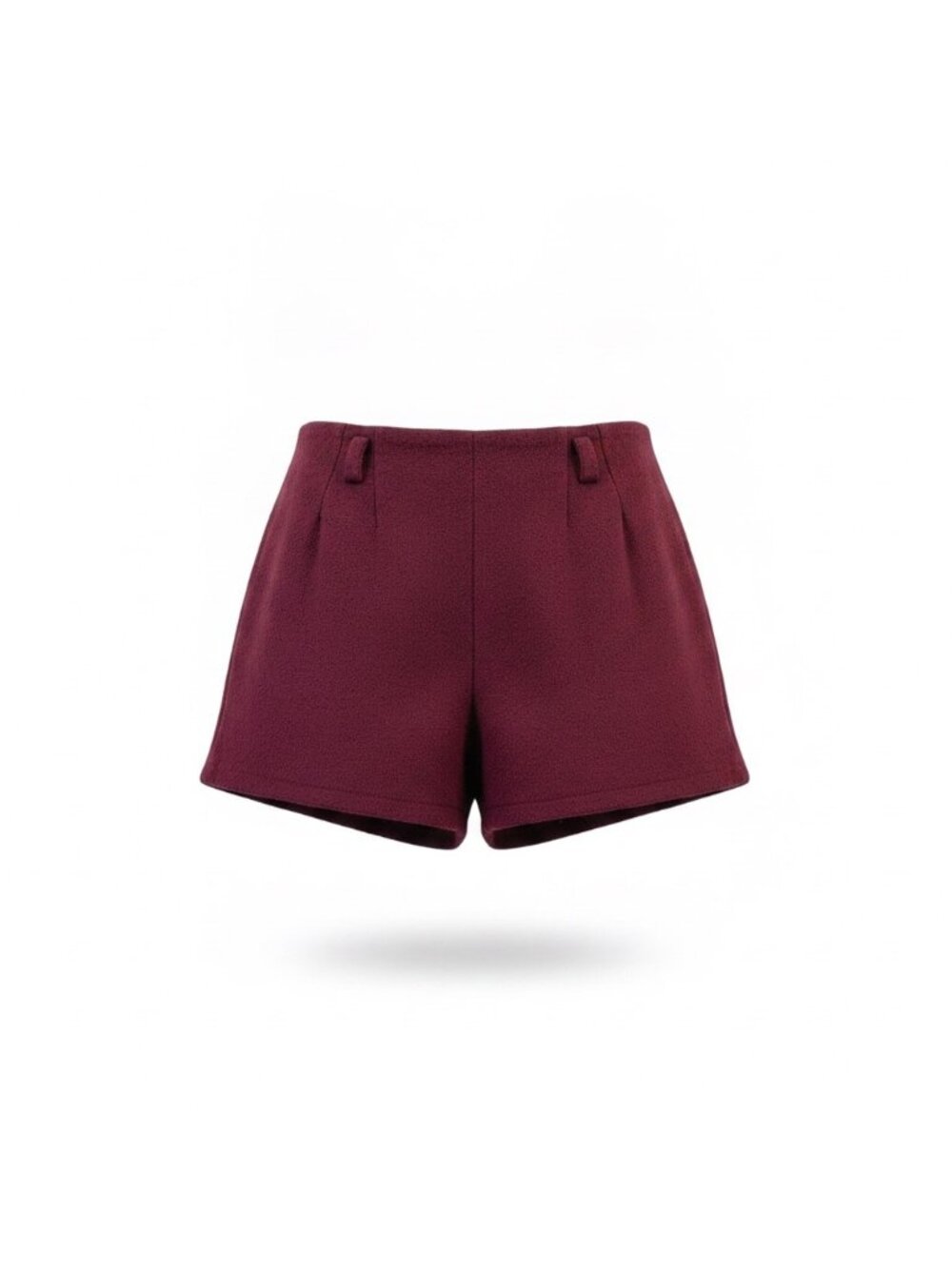 Wool Burgundy High-Waisted Lined Womens Shorts with Front & Back Details Size L